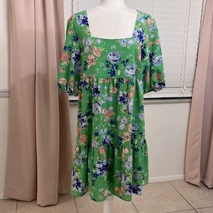 Green Floral Babydoll Dress